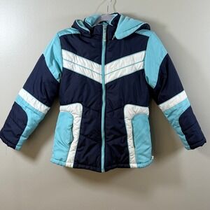 Kids Rothschild Puffer Jacket Navy Blue Aqua White Hooded Winter‎ Coat SIZE XL